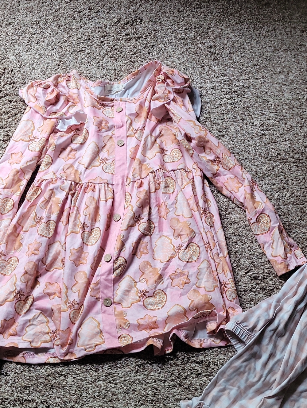 Girls' Pink Gingerbread Print Long-Sleeve Top With Leggings